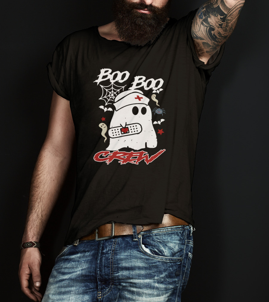 Boo Boo Crew Ghost Nurse Costume Spider Bats Halloween T-Shirt