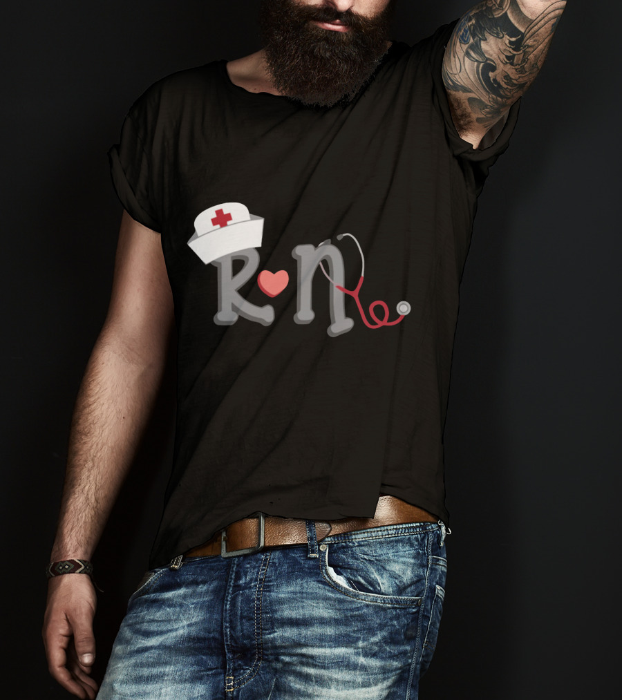 RN Nurse Hat Stethoscope Heart T-Shirt