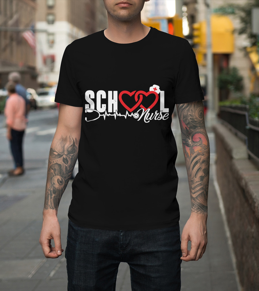SCHOOL LOVE Nurse Stethoscope Heart And Hat T-Shirt