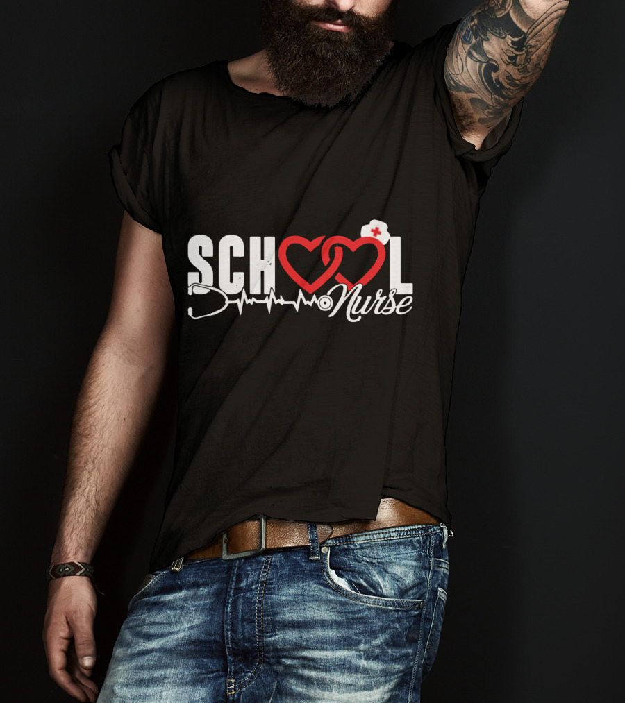 SCHOOL LOVE Nurse Stethoscope Heart And Hat T-Shirt