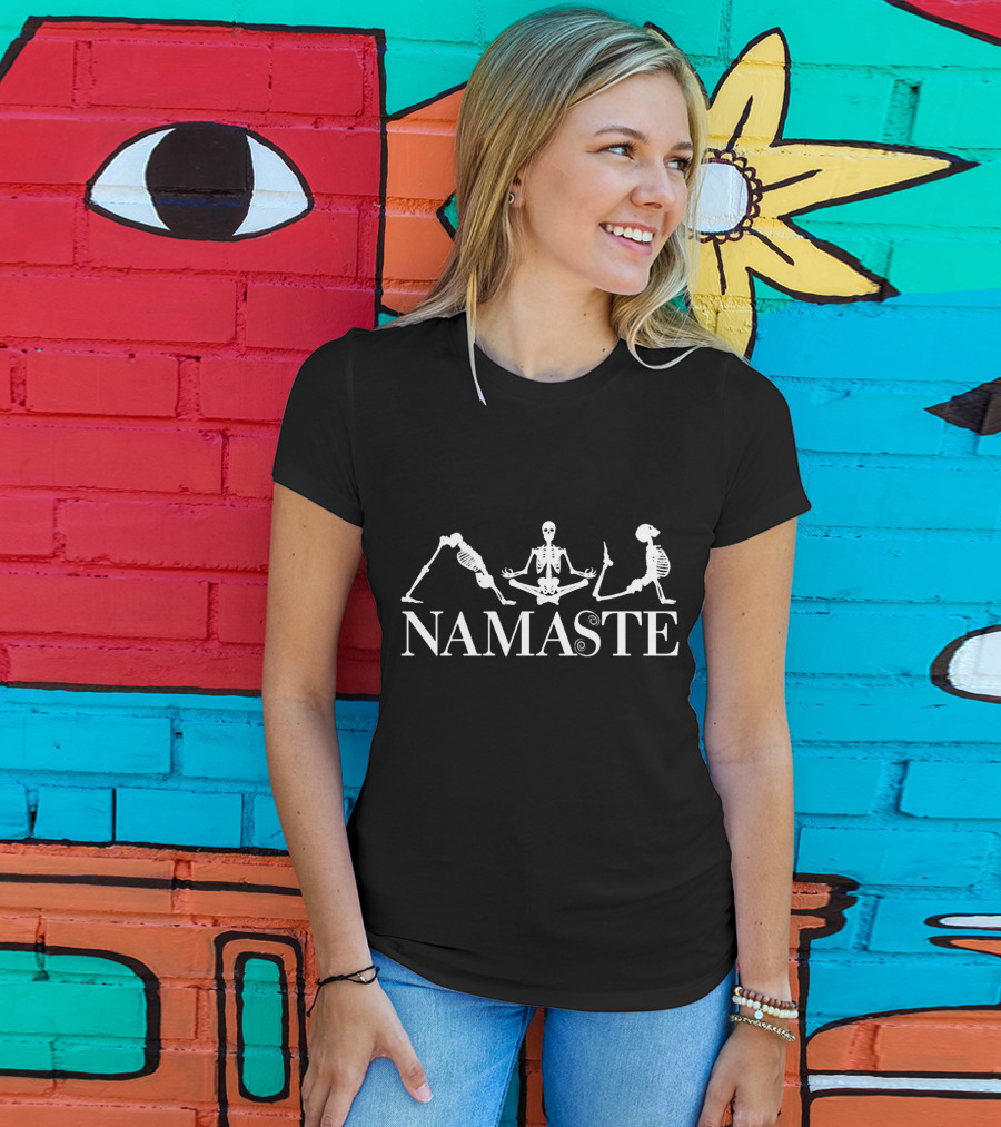 Halloween Skeleton Yoga Namaste Meditating Poses T-Shirt