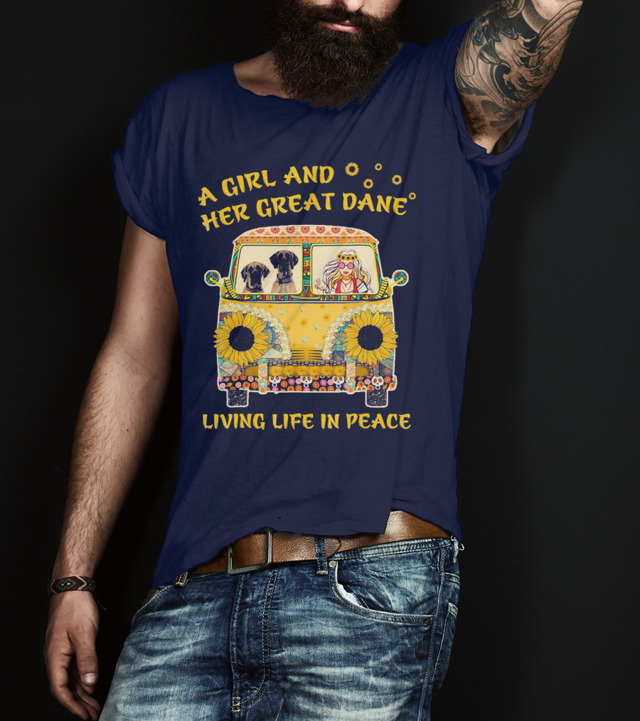 A Girl And Her Great Dane Living Life In Peace Sunflower Van T-Shirt