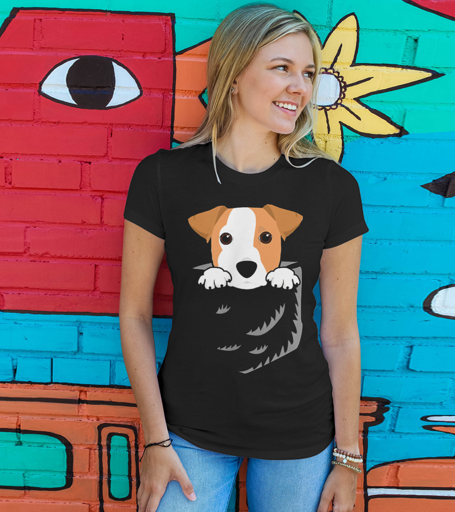 Adorable Jack Russell Terrier In Pocket Looking Out T-Shirt