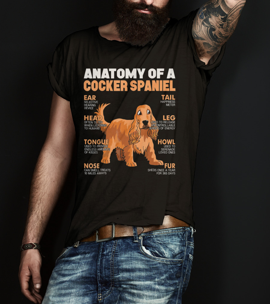 Anatomy Of A Cocker Spaniel Head Tongue Nose Ear Fur Leg Tail Howl T-Shirt