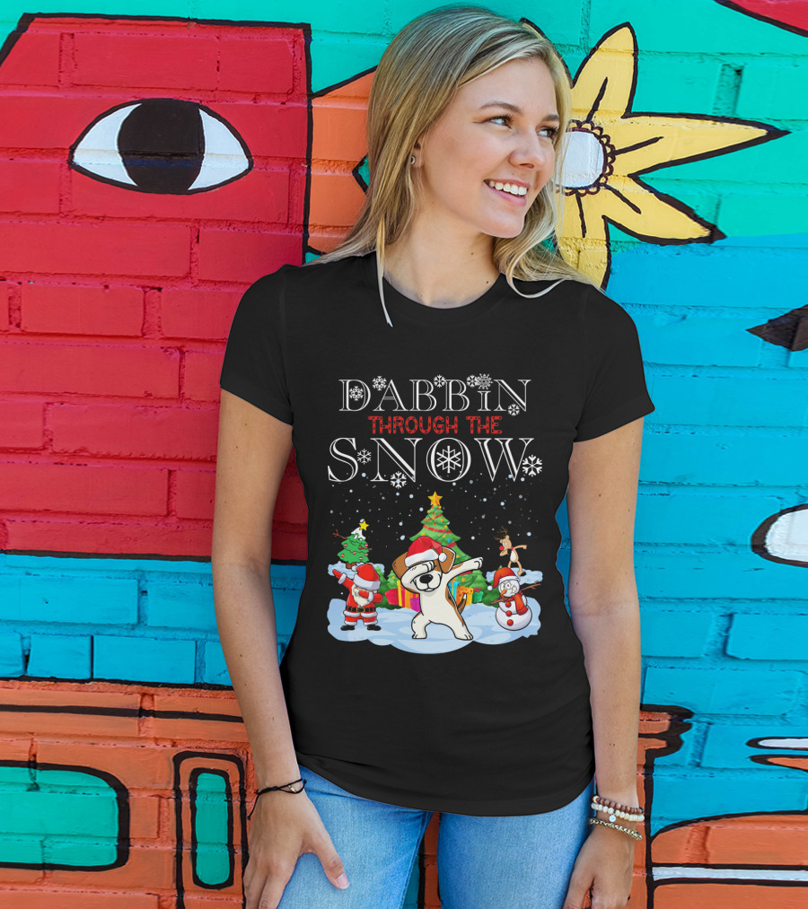 Dabbin Through The Snow Beagles Jack Russell Dog Christmas Scene T-Shirt