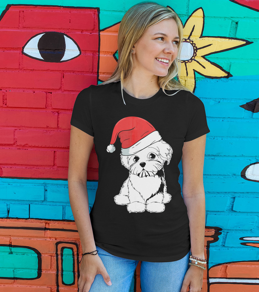 Best Christmas Maltese Santa Hat T-Shirt