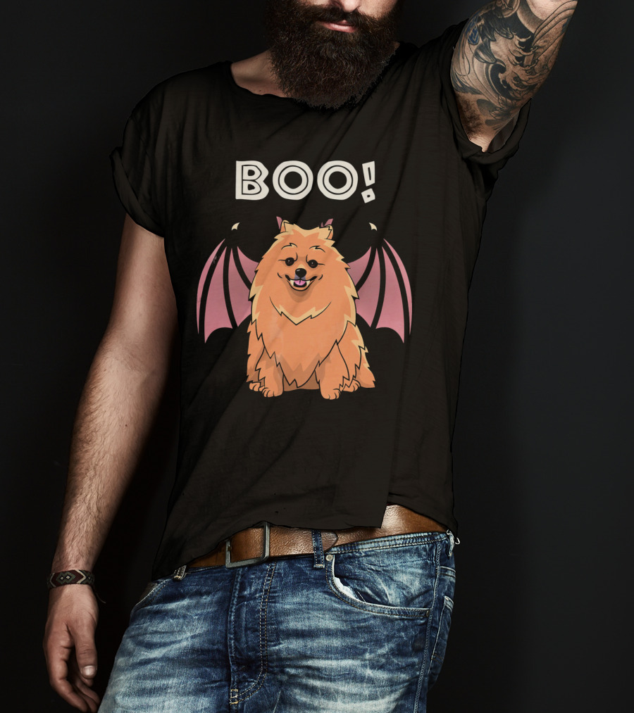 BOO Pomeranian With Bat Wings Halloween T-Shirt