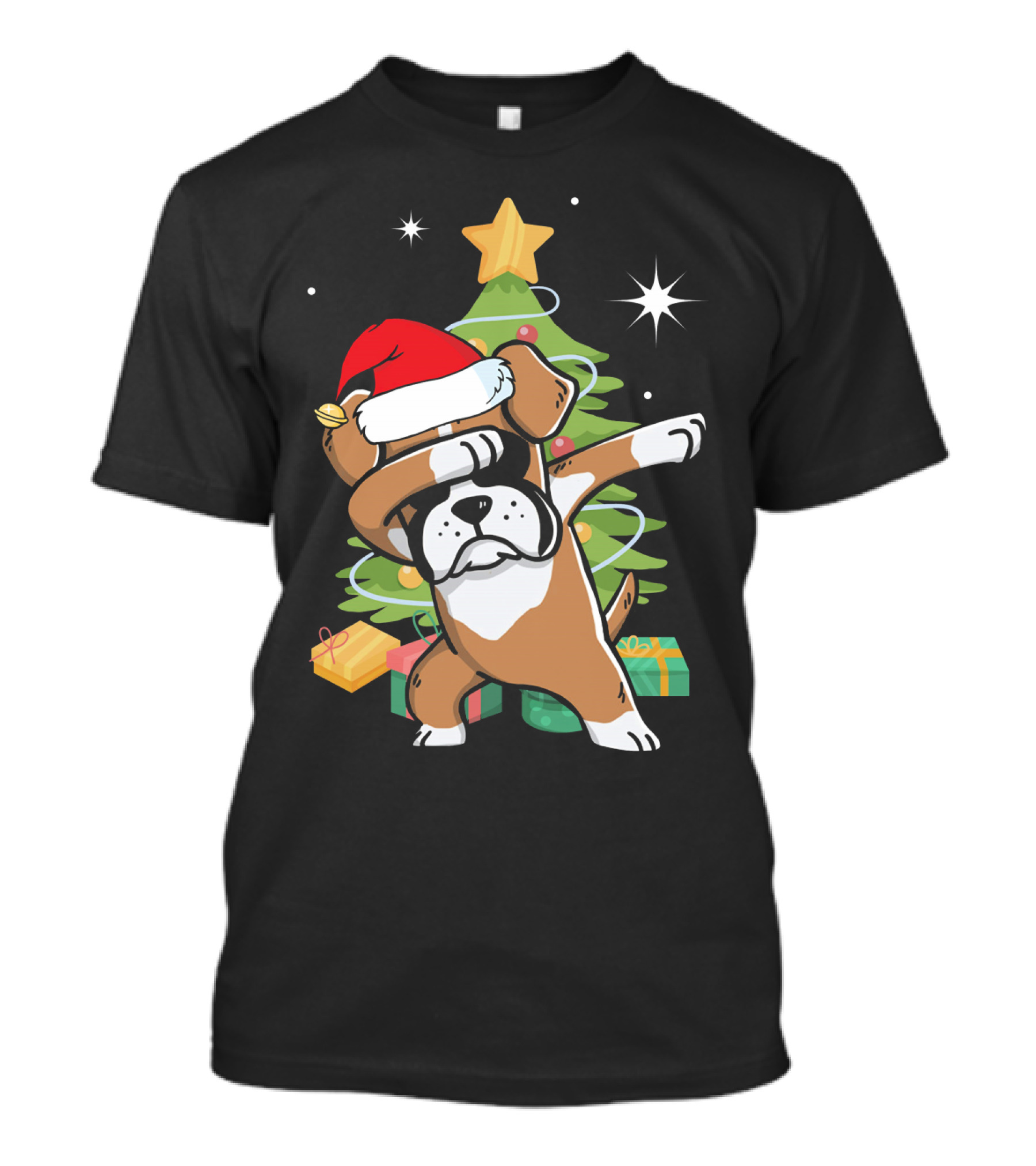 Christmas Boxer Dog Dabbing In Front Of Tree With Gifts T-Shirt