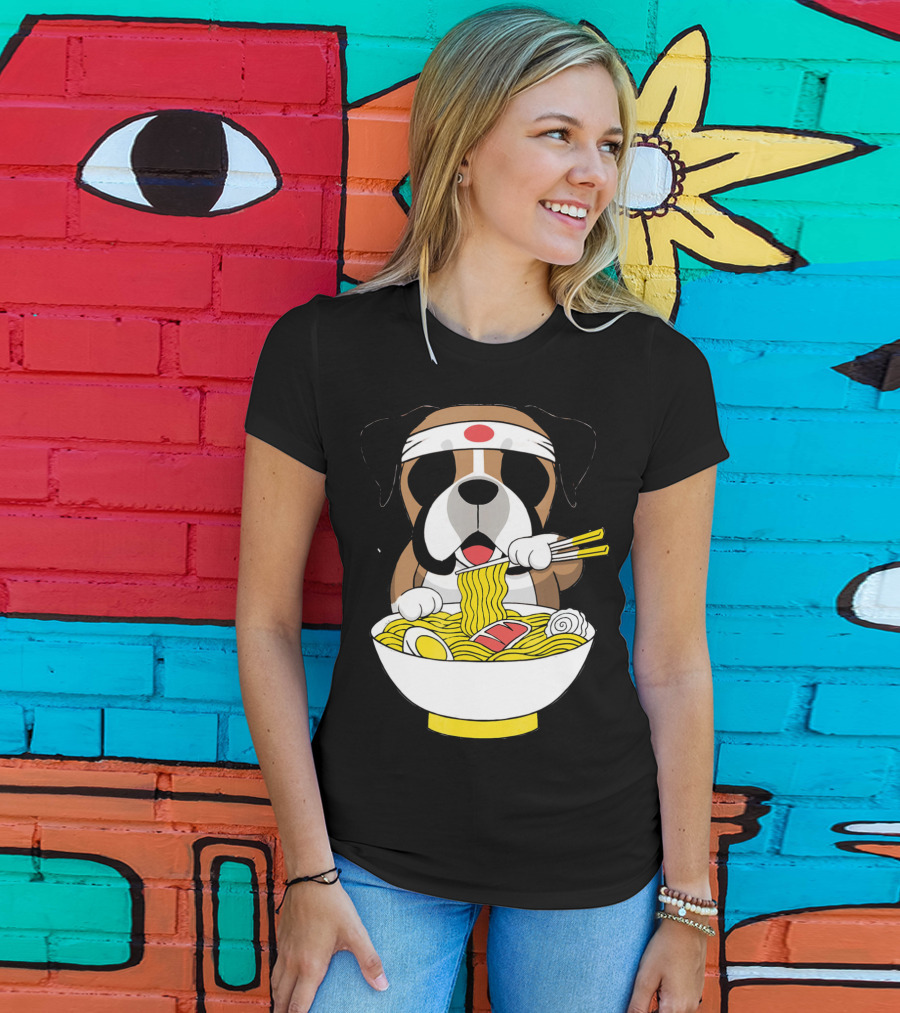 Boxer Dog Eating Japanese Ramen With Chopsticks In Funny T-Shirt