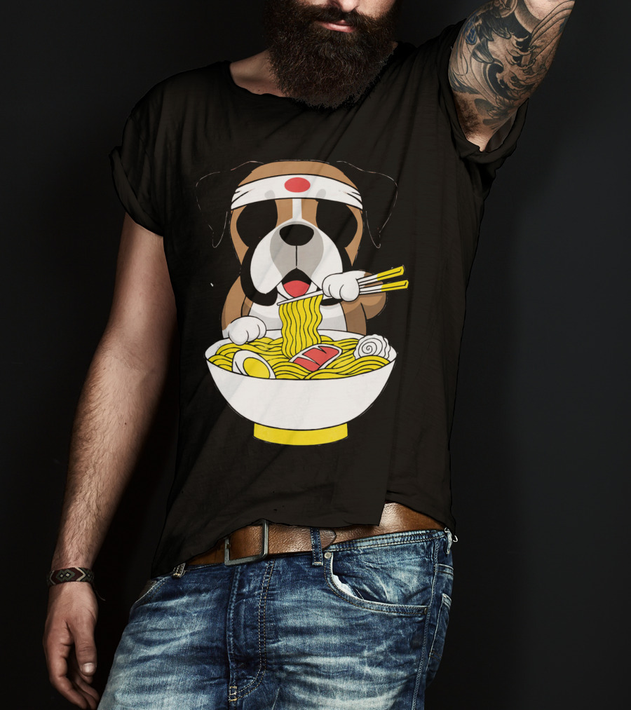 Boxer Dog Eating Japanese Ramen With Chopsticks In Funny T-Shirt