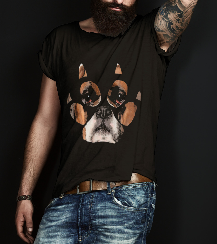 Boxer Dog Face Inside Paw Prints T-Shirt