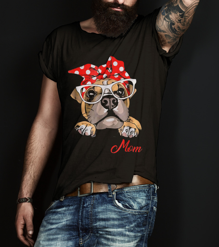 Boxer Mom Dog With Polka Dot Headband And Glasses T-Shirt