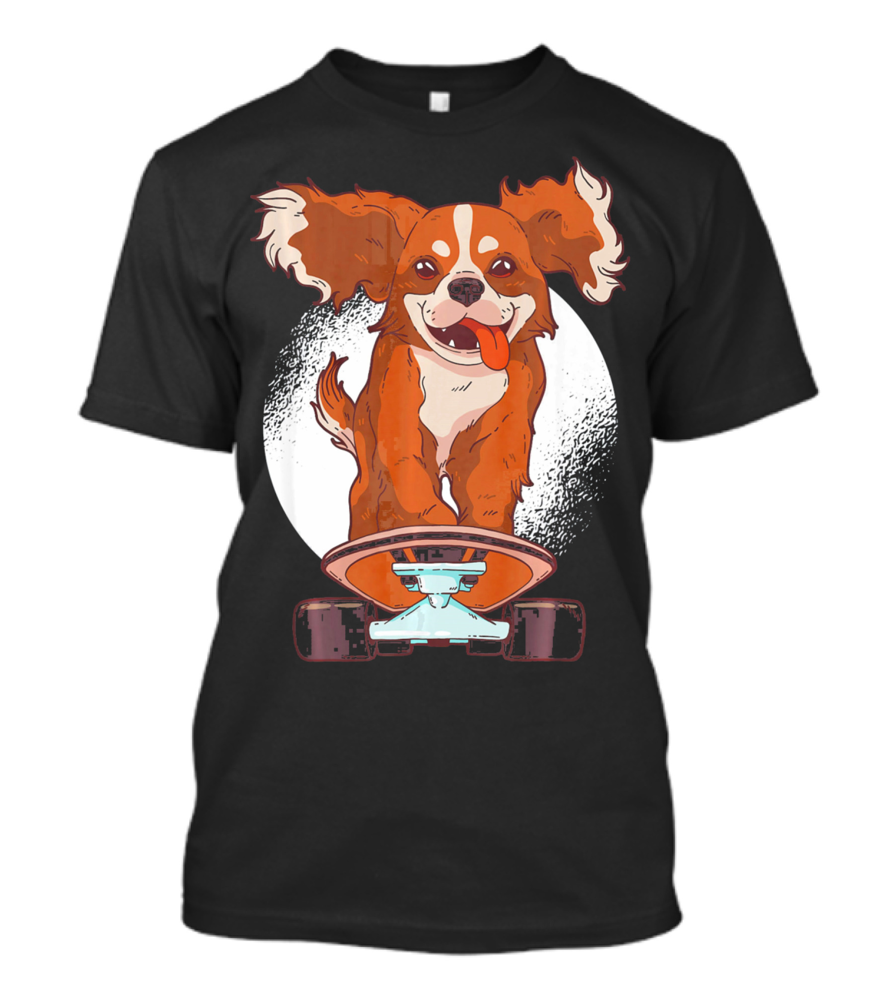 Cavalier Dog On Skateboard With Happy Expression And Energetic Pose T-Shirt