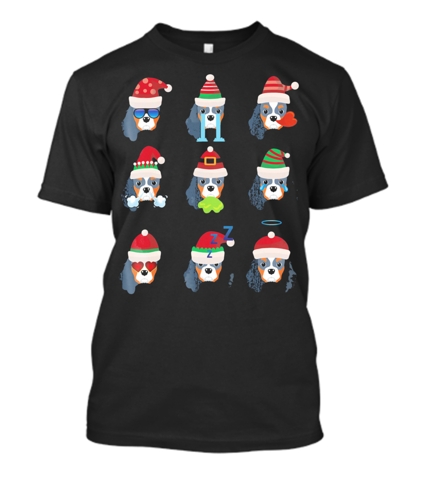 Cavalier King Charles Spaniel Christmas Santa Hats Holiday Expressions T-Shirt