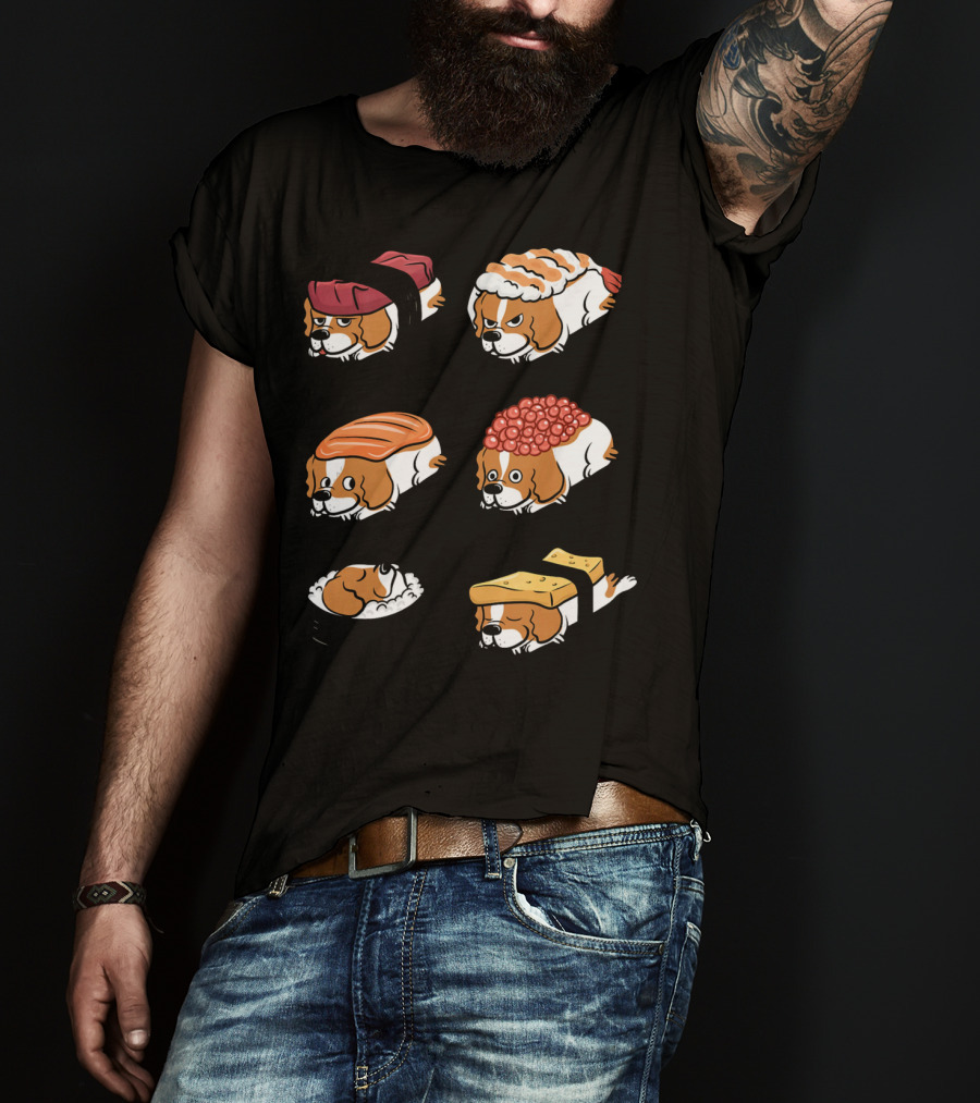 Cavalier King Charles Spaniel Nigiri Sushi Roll Variations T-Shirt