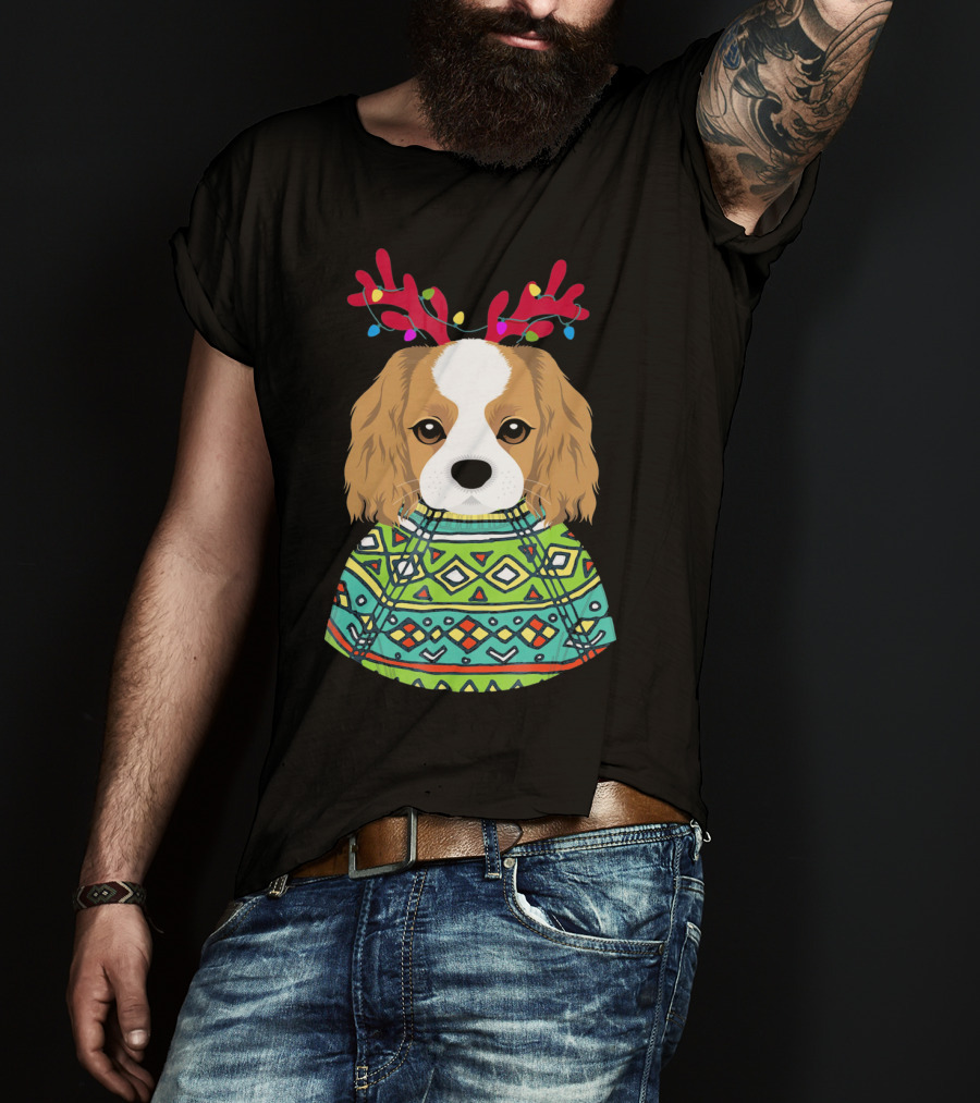 Cavalier Spaniel Reindeer Antlers Festive T-Shirt
