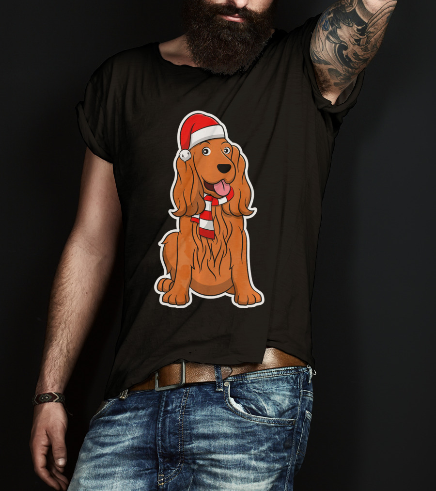 Cocker Spaniel Dog Puppy With Christmas Santa Hat And Scarf T-Shirt