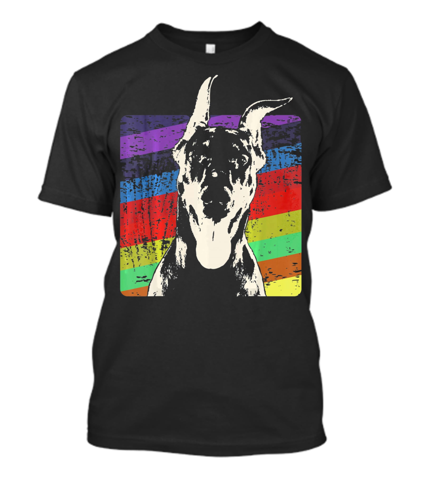 Classic Vintage Doberman Pinscher Rainbow Stripes Retro T-Shirt