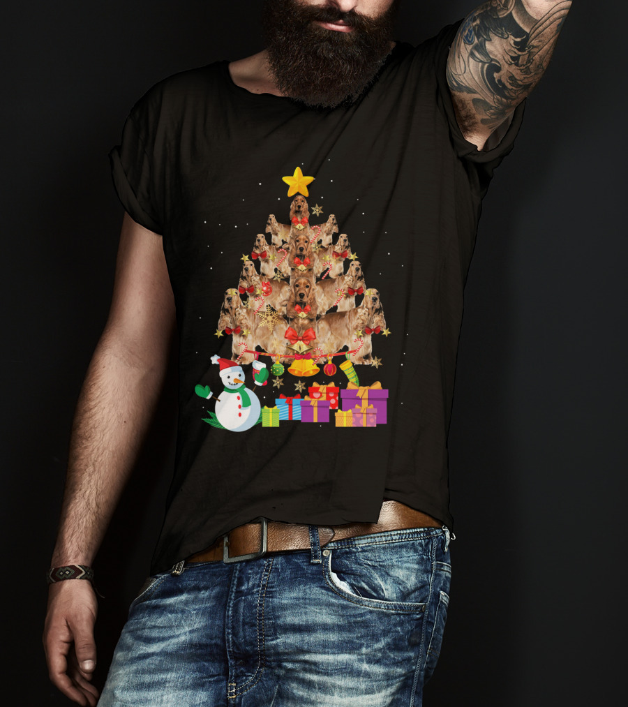 Cocker Spaniel Christmas Tree With Star Snowman And Presents T-Shirt