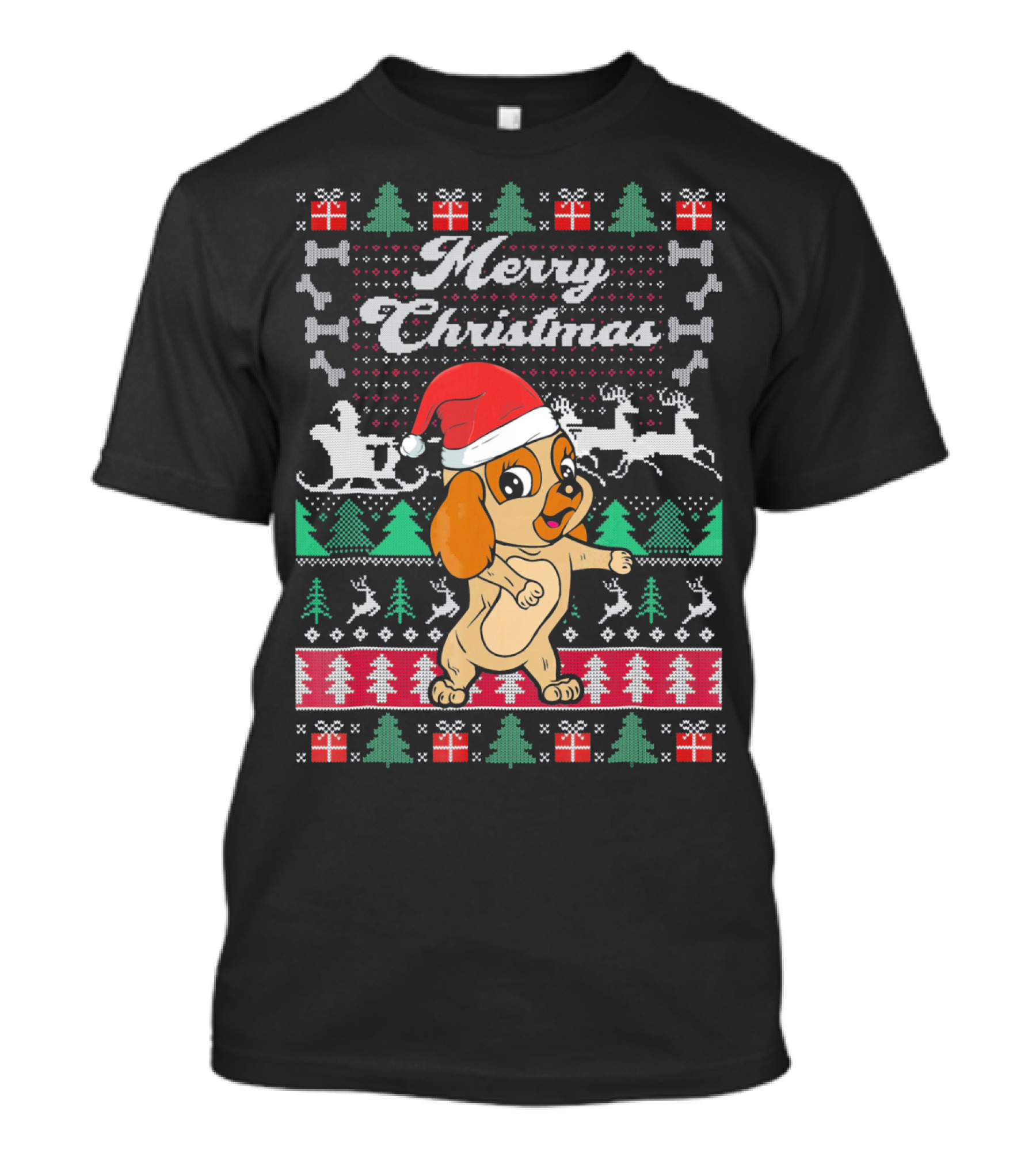 Cocker Spaniel Merry Christmas Santa Hat Ugly Xmas Dog T-Shirt