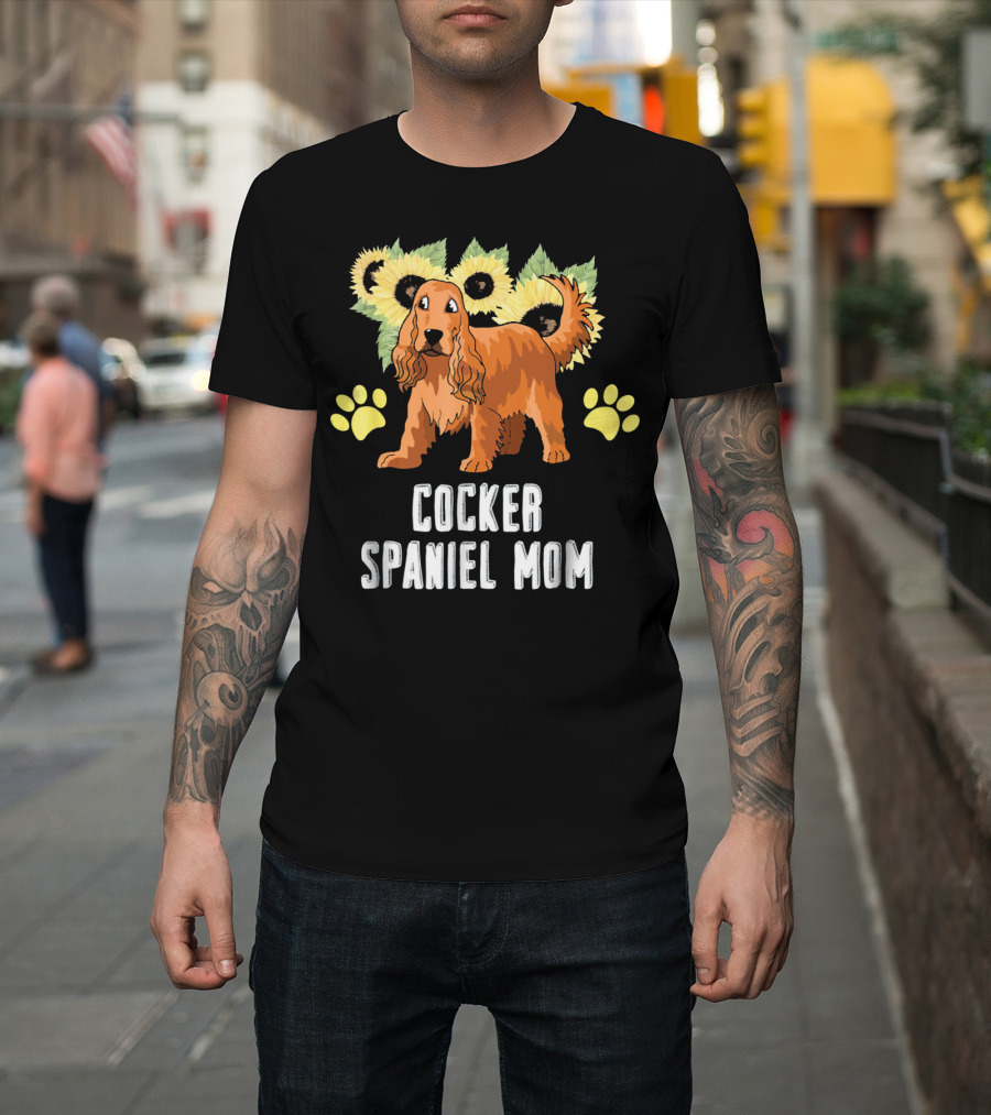 Cocker Spaniel Mom Sunflower Paw Prints T-Shirt