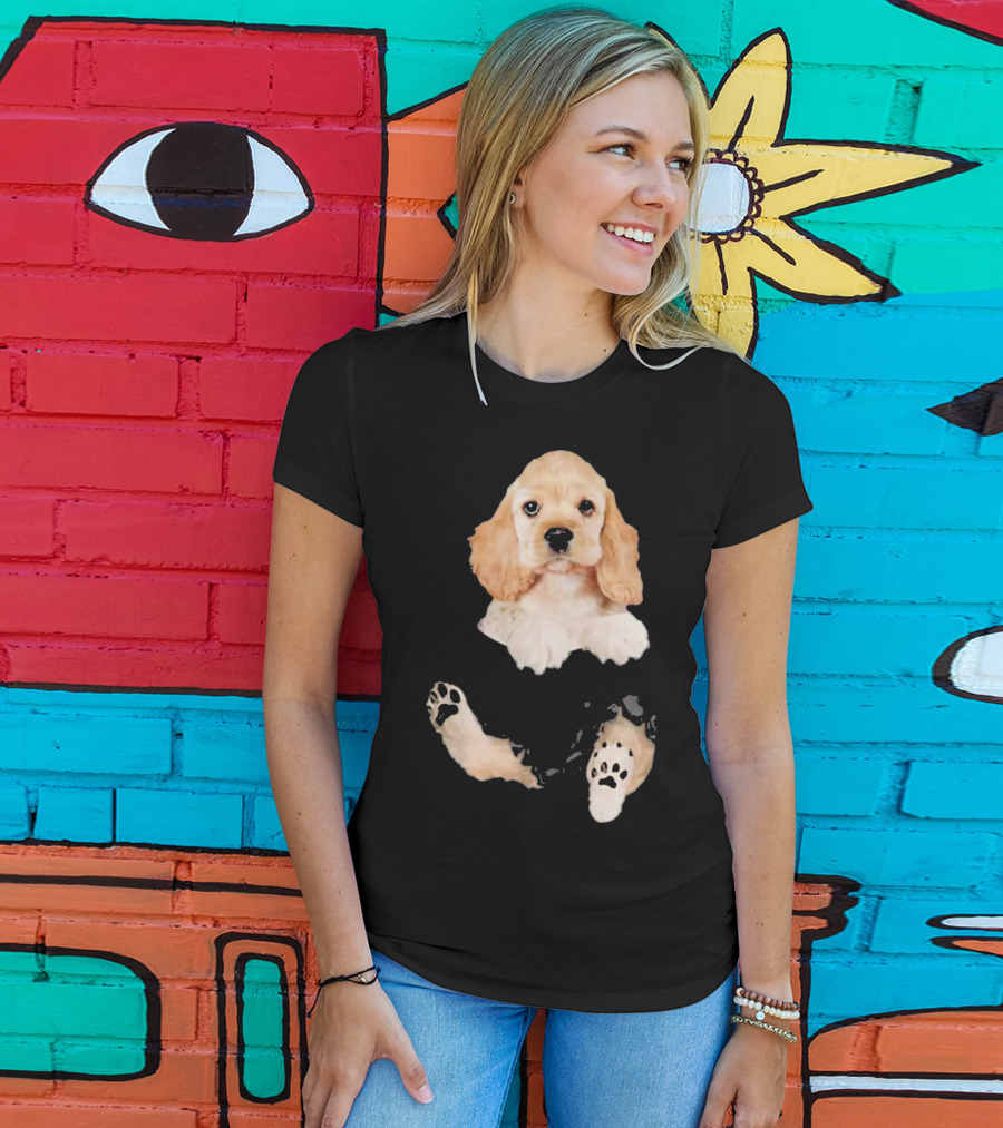 Cocker Spaniel Pocket Dog Lover Puppy Face Paw Prints T-Shirt