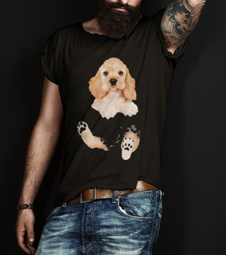 Cocker Spaniel Pocket Dog Lover Puppy Face Paw Prints T-Shirt