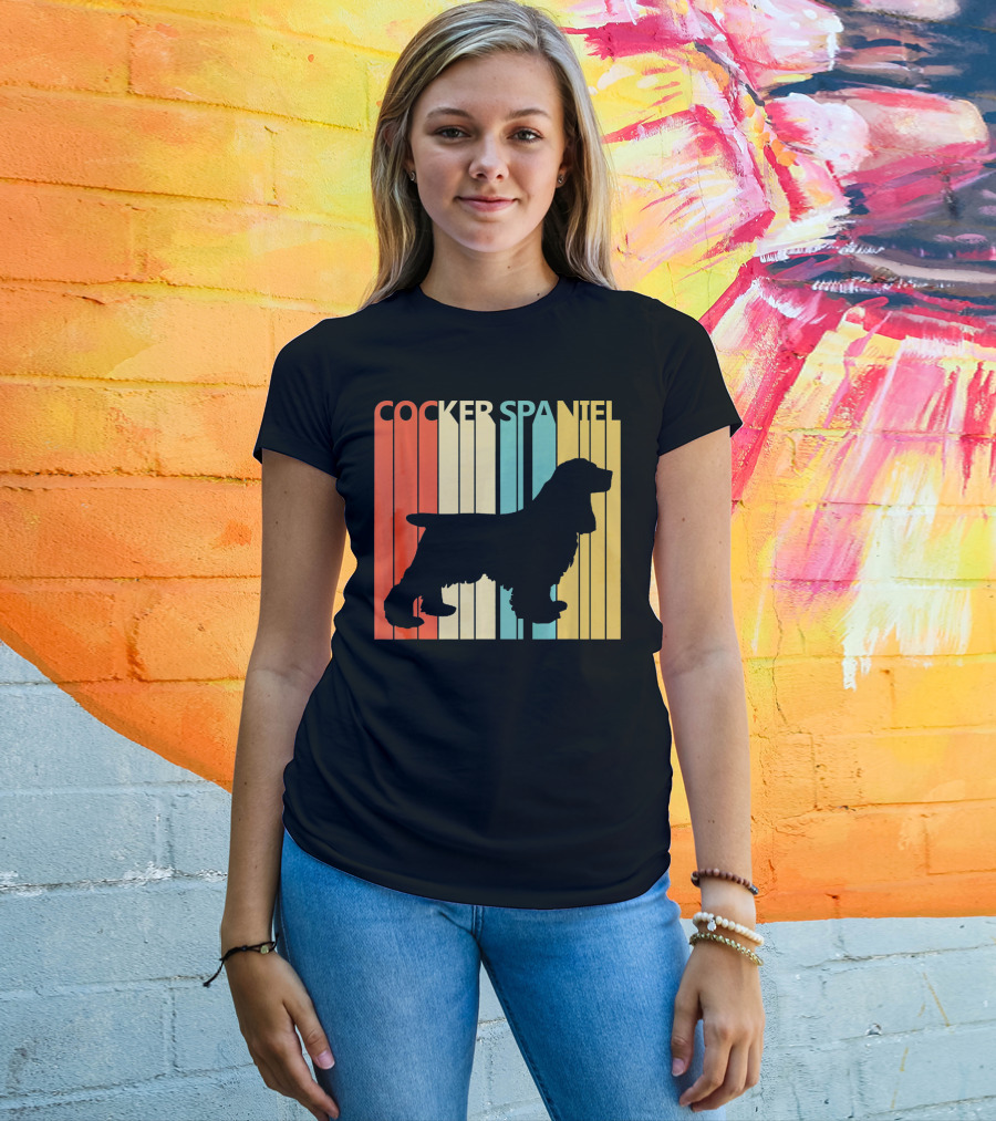 Cocker Spaniel Silhouette Retro Colors For Dog Dad T-Shirt