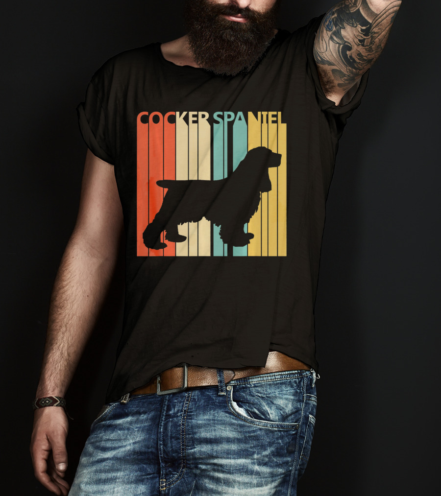 Cocker Spaniel Silhouette Retro Colors For Dog Dad T-Shirt