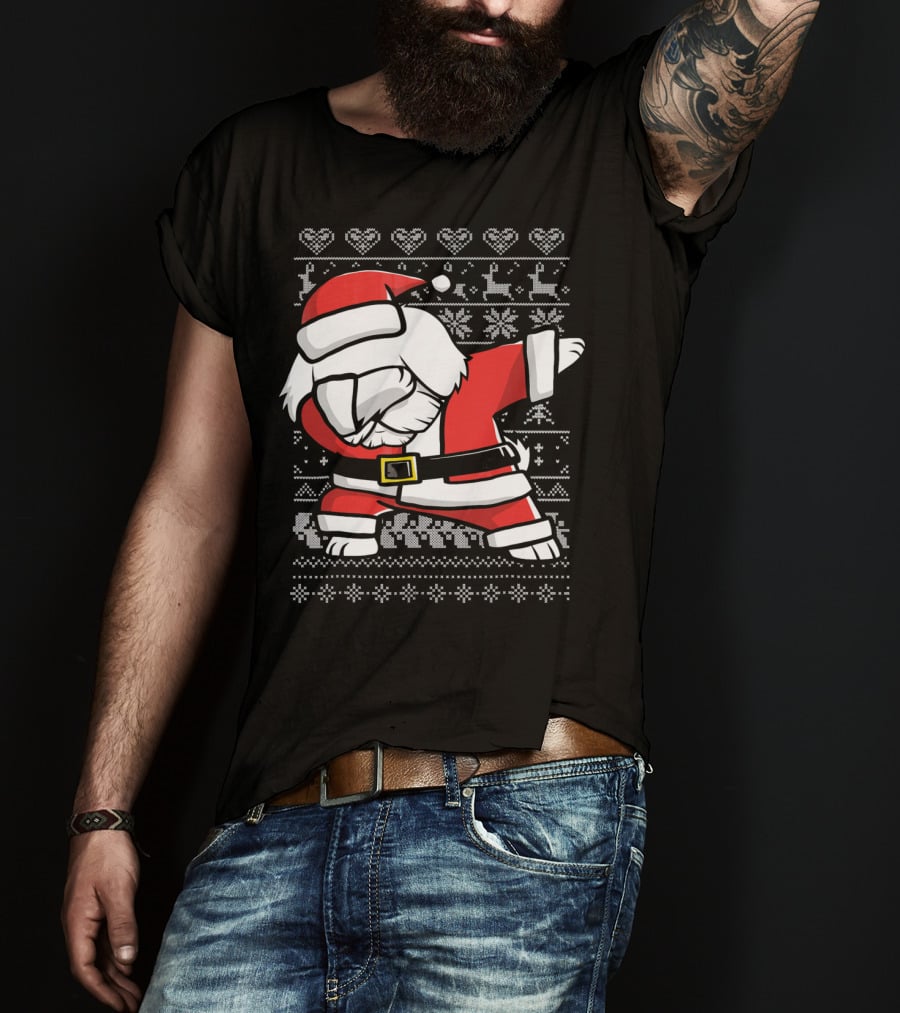 Maltese Santa Dab Reindeer Snowflakes Hearts Ugly T-Shirt