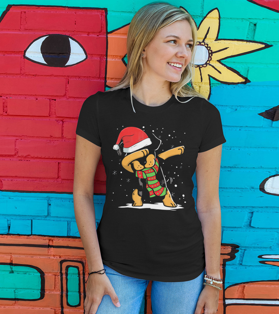 Dabbing Rottweiler Santa Christmas Dog With Scarf Love T-Shirt