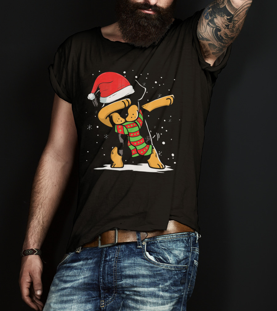 Dabbing Rottweiler Santa Christmas Dog With Scarf Love T-Shirt