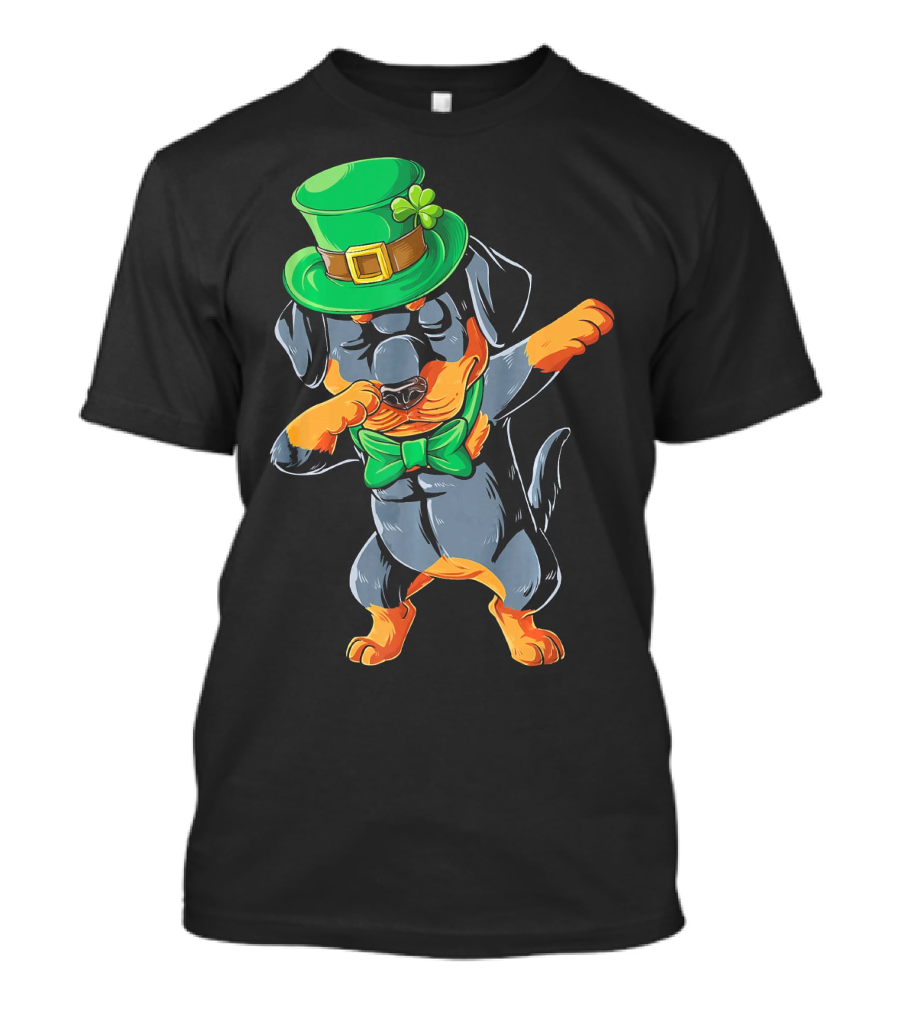 Rottweiler Dabbing Green Leprechaun Hat St Patrick's Day Bow Tie T-Shirt