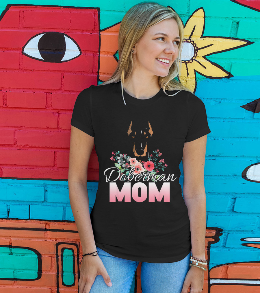 Doberman Mom Floral T-Shirt