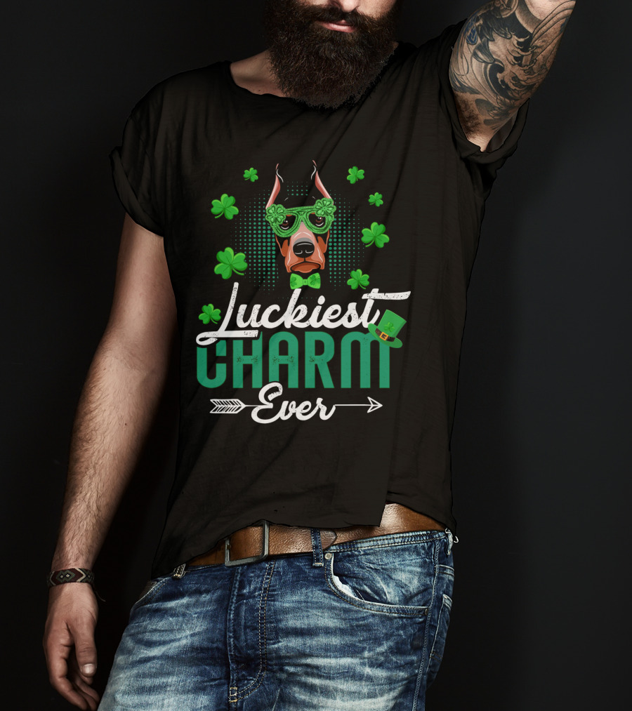 Luckiest Charm Ever Doberman Patrick's Day Shamrock Glasses T-Shirt