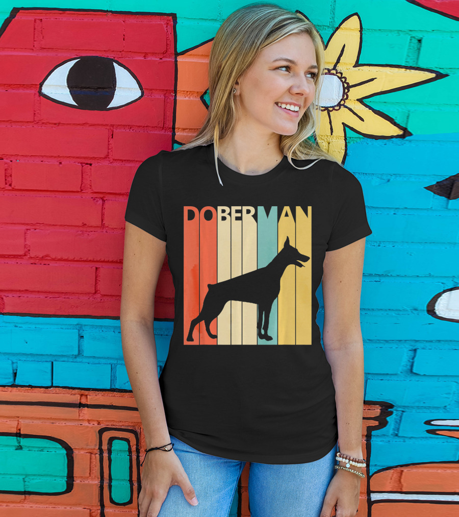Doberman Vintage Silhouette Stripes For Dog Dad T-Shirt