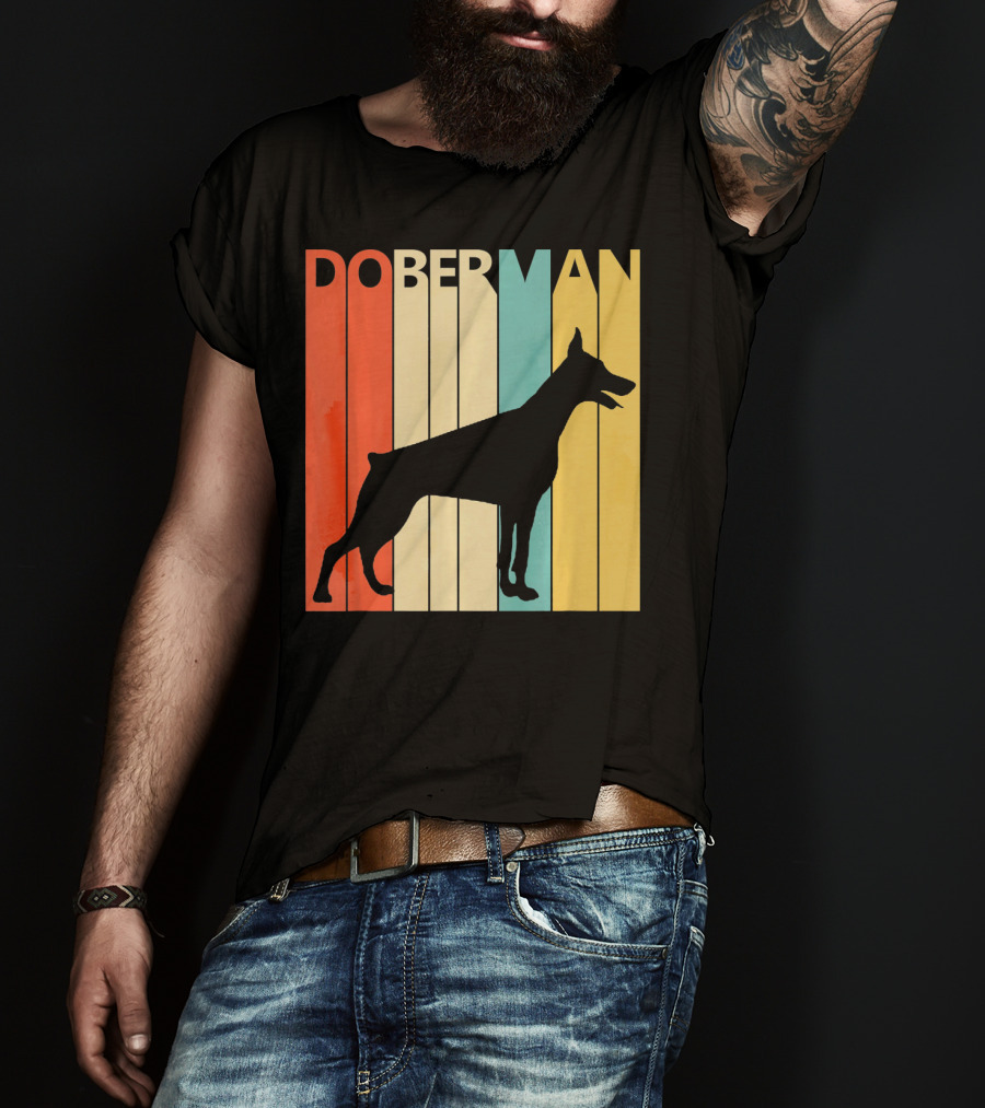 Doberman Vintage Silhouette Stripes For Dog Dad T-Shirt
