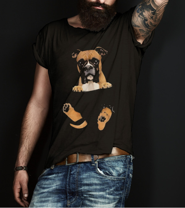 Dog In Your Pocket Boxer Puppy Peeking Out T-Shirt