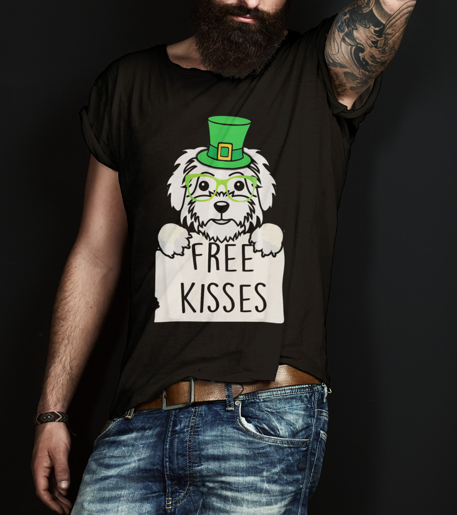 Free Kisses Maltese Dog With Green Leprechaun Hat St Patricks T-Shirt