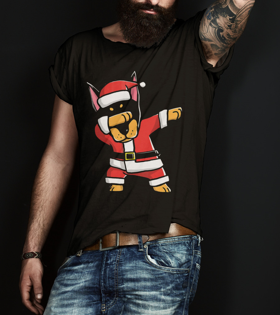 Funny Dabbing Doberman Pinscher Dog Ugly Christmas Santa T-Shirt