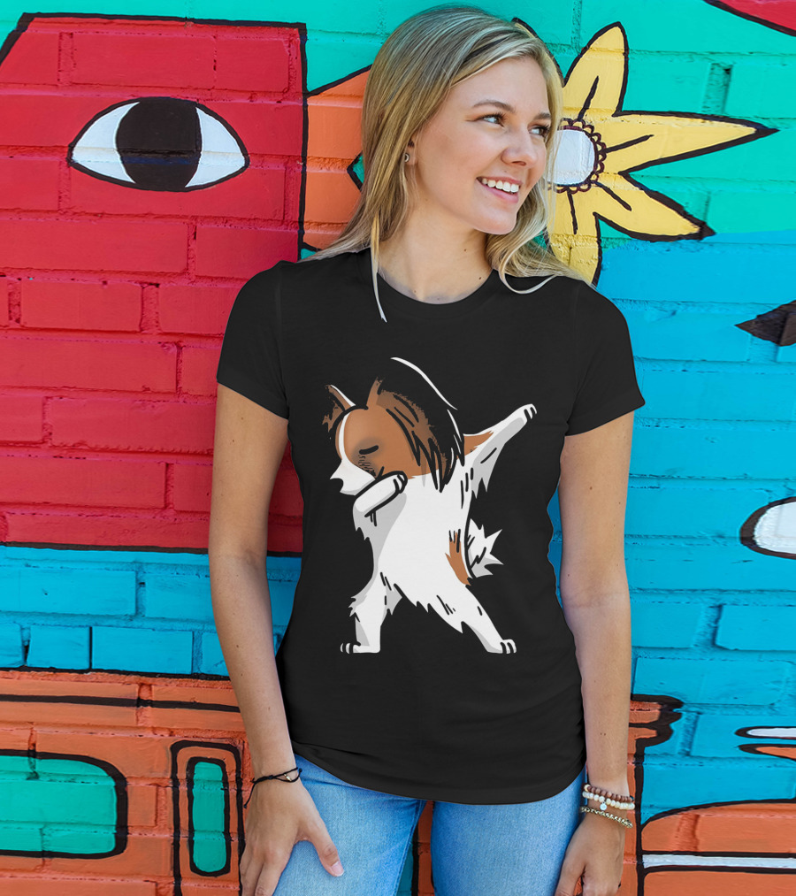 Funny Dancing Papillon Dog Birthday Celebration Party T-Shirt