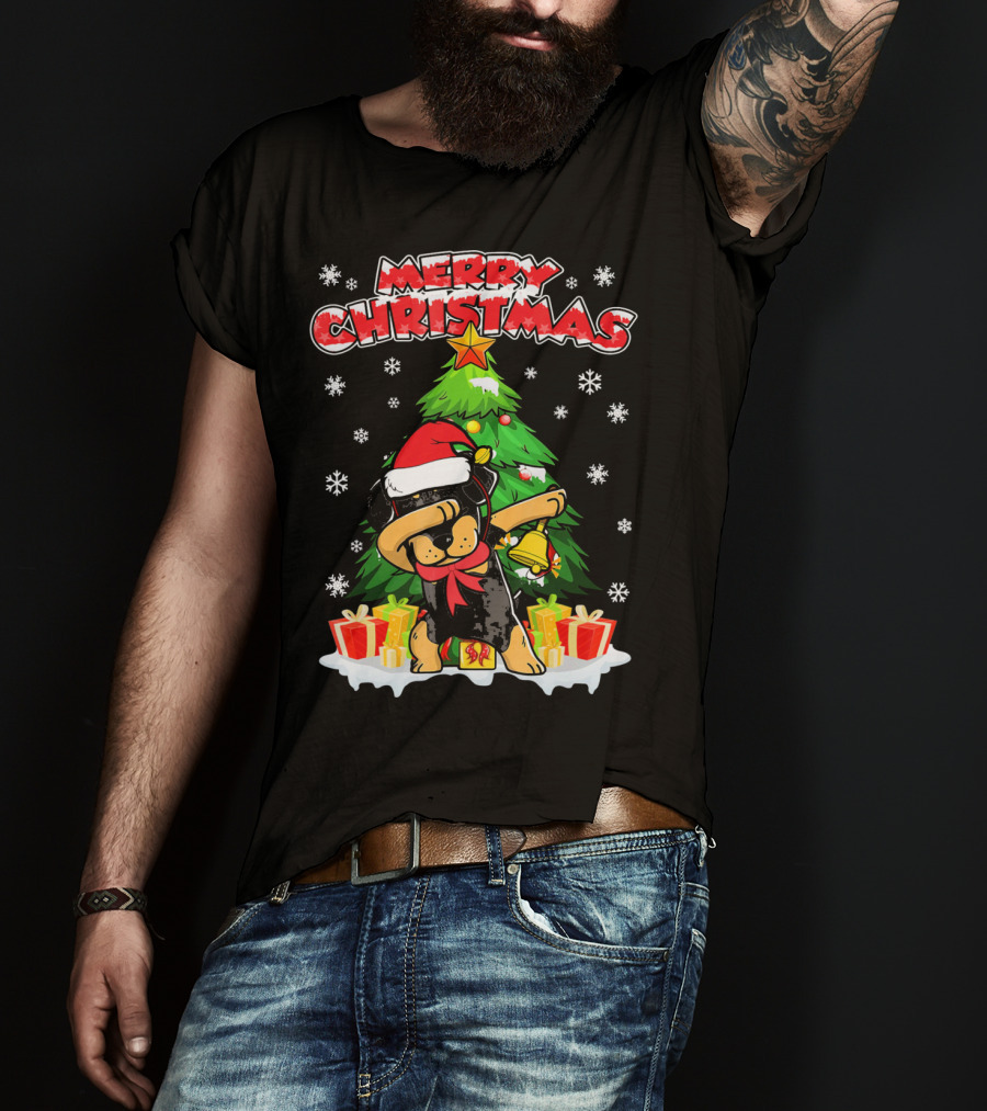 Merry Christmas Dabbing Rottweiler With Santa Hat And Gifts T-Shirt