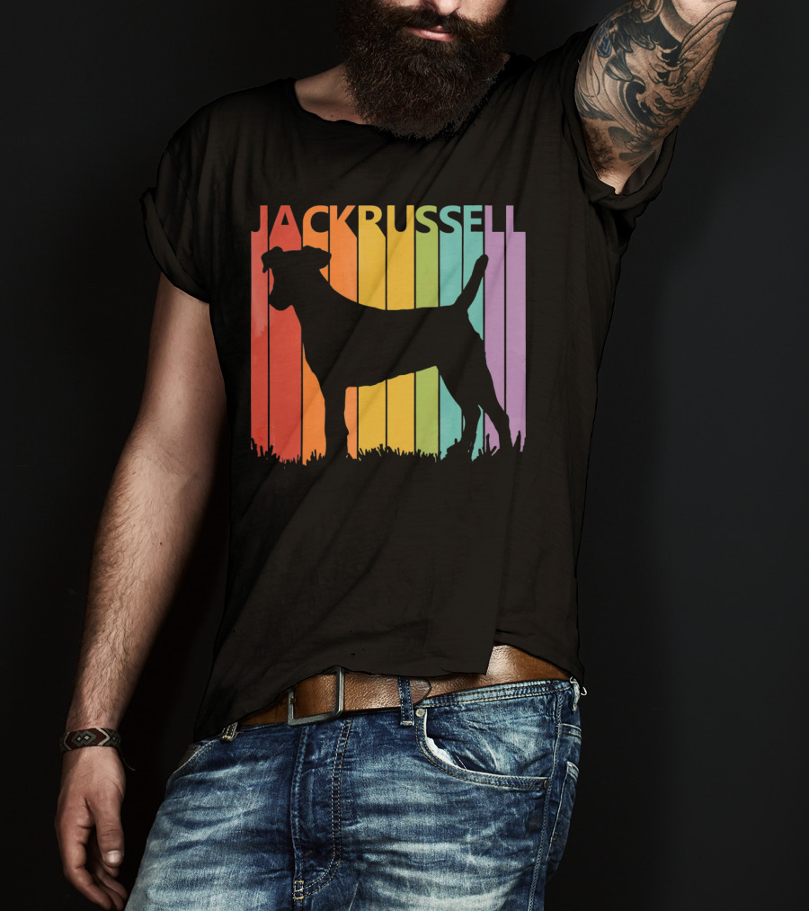Jack Russell Silhouette Rainbow Stripes T-Shirt