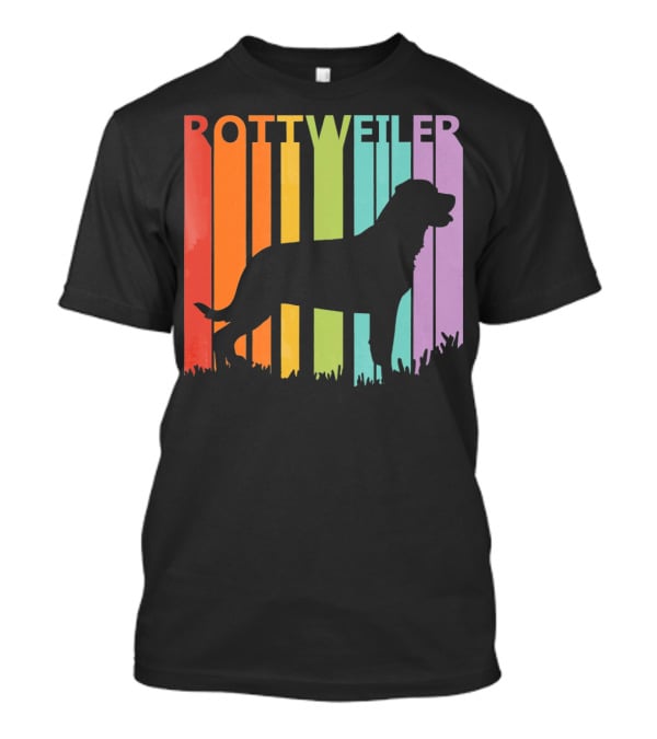 Rottweiler Dog Silhouette With Rainbow Stripes T-Shirt