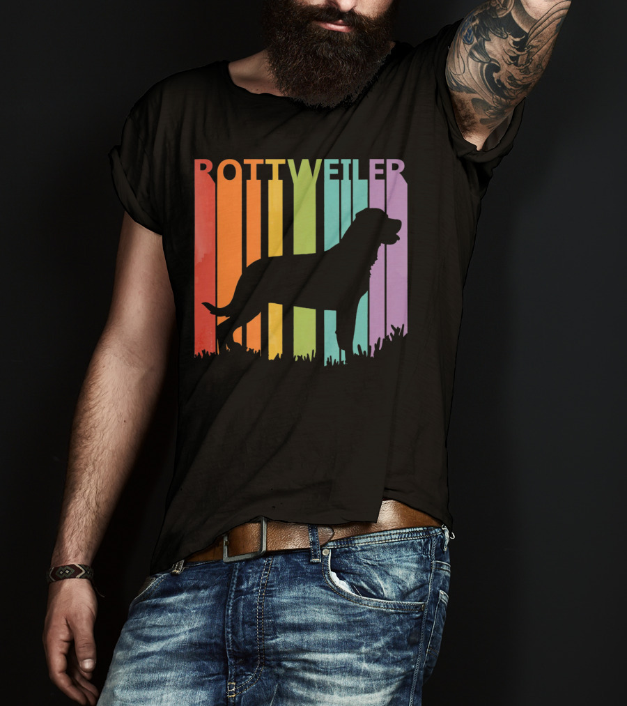 Rottweiler Dog Silhouette With Rainbow Stripes T-Shirt