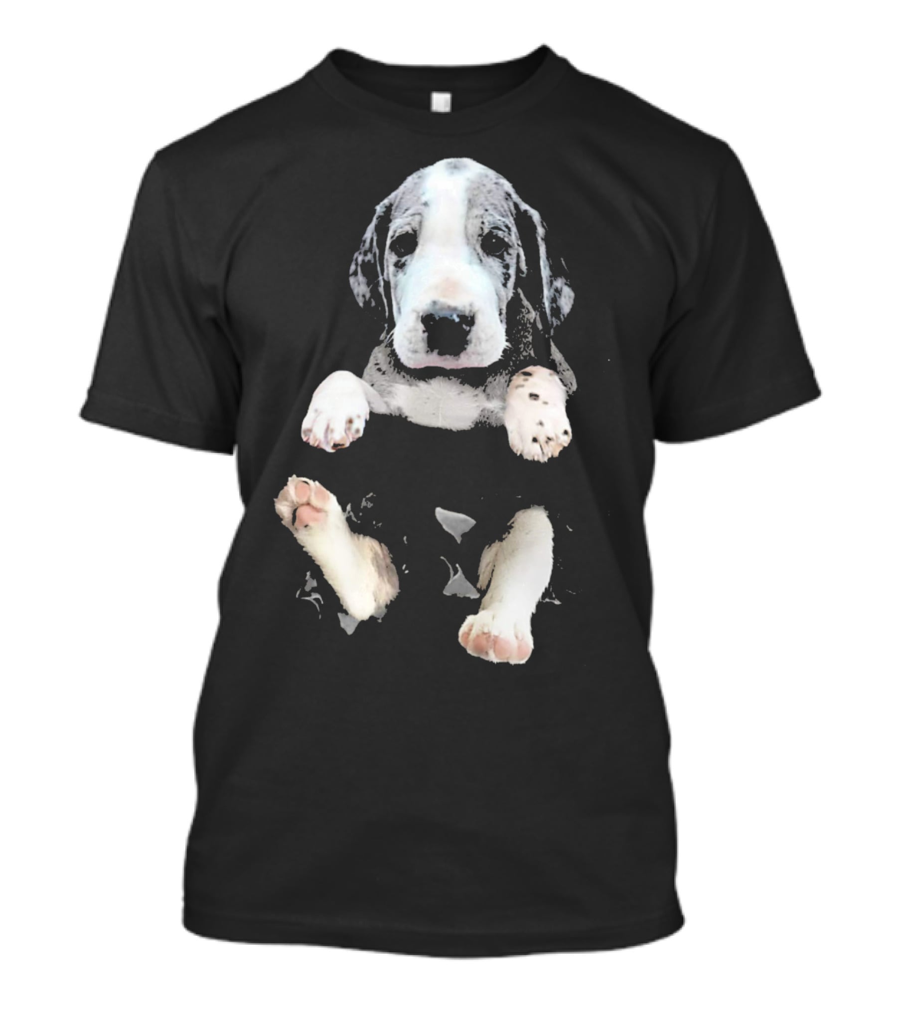 Great Dane Puppy Peeking Out Of Pocket T-Shirt