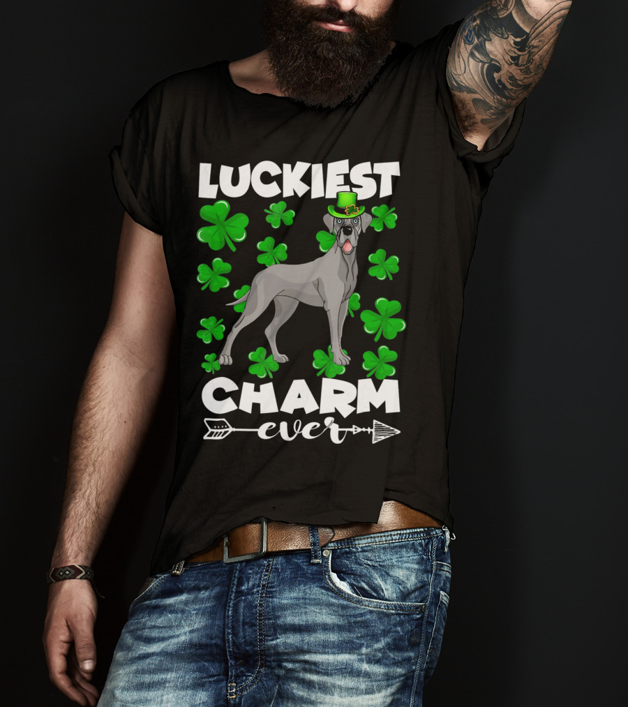 Luckiest Charm Ever Great Dane Shamrocks Hat T-Shirt