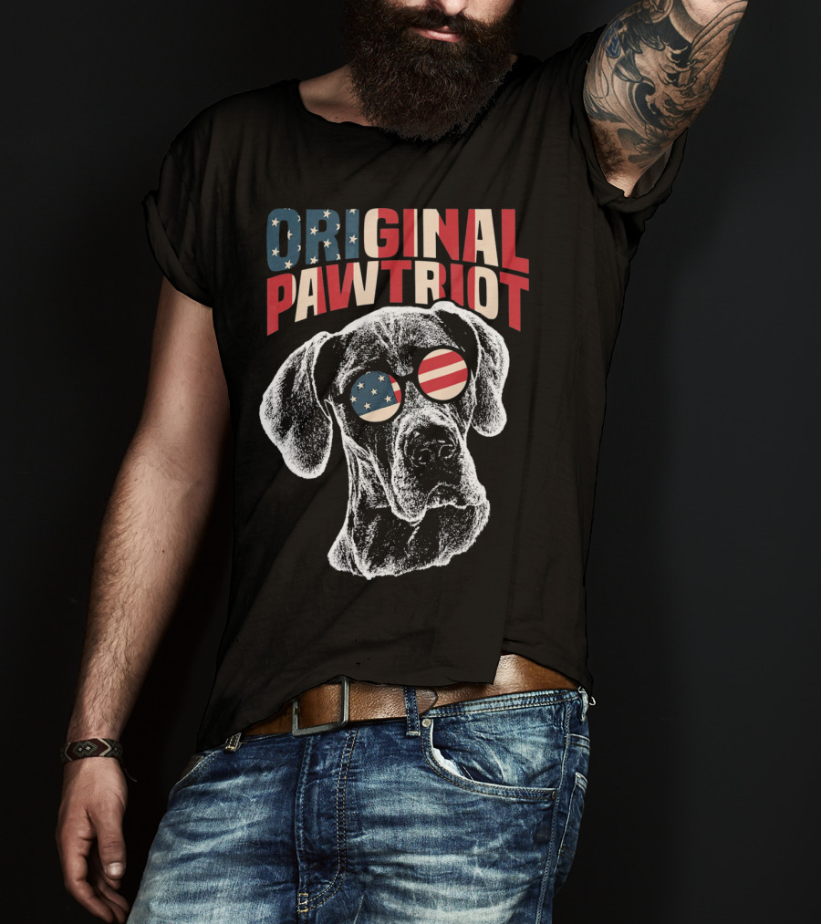 Original Pawtriot Great Dane USA Flag Funny July T-Shirt