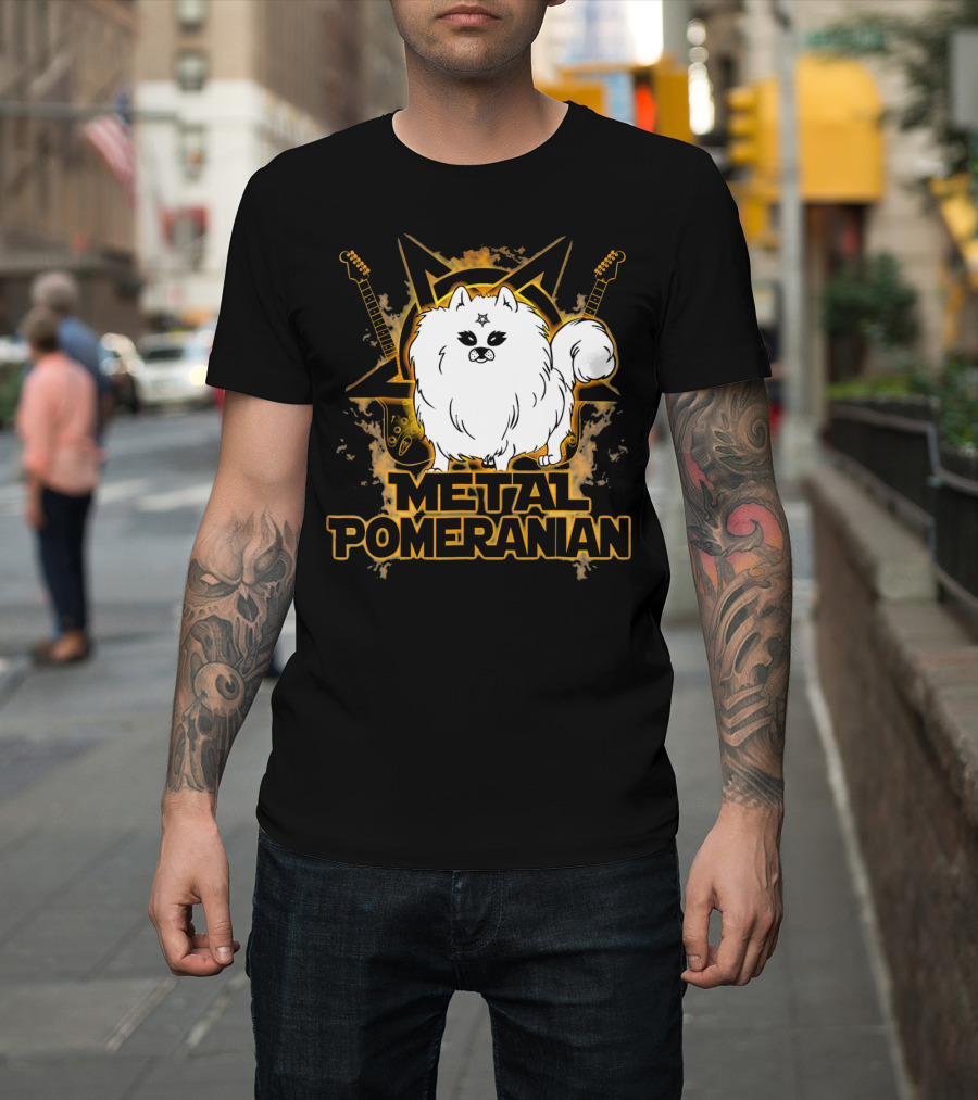 Hail Satan Metal Pomeranian Rock n Roll with Star and Guitars T-Shirt
