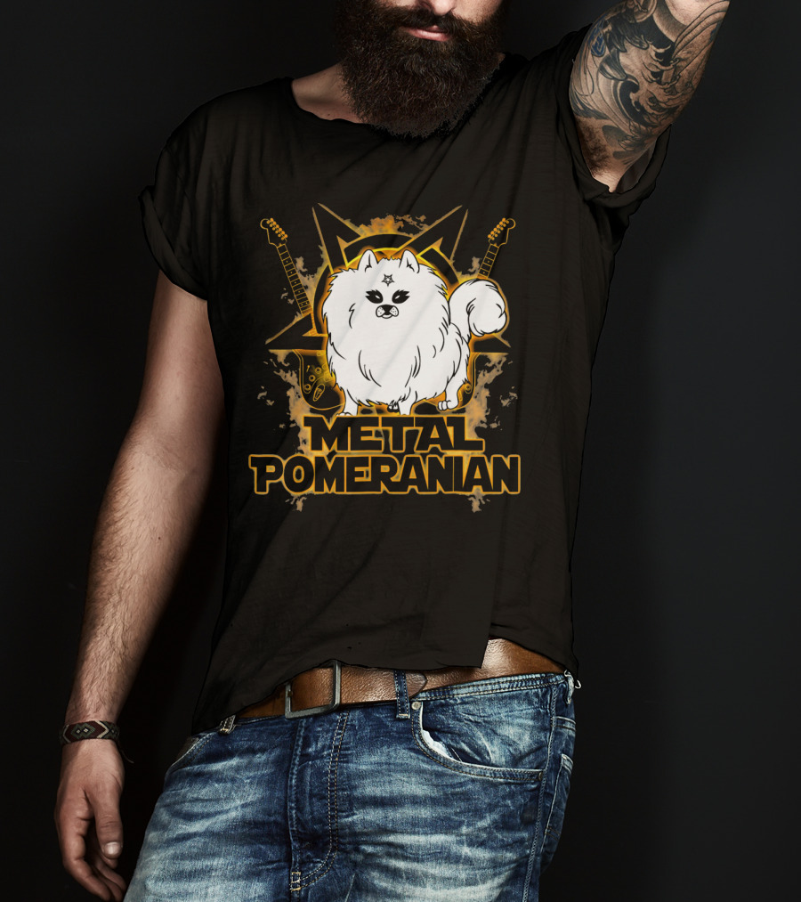 Hail Satan Metal Pomeranian Rock N Roll With Star And Guitars T-Shirt
